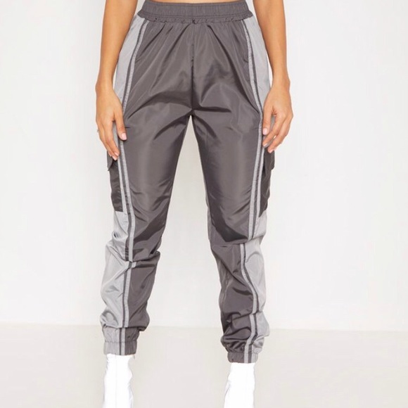 PrettyLittleThing Pants - Charcoal Contrast Panel Pocket Shell Jogger
